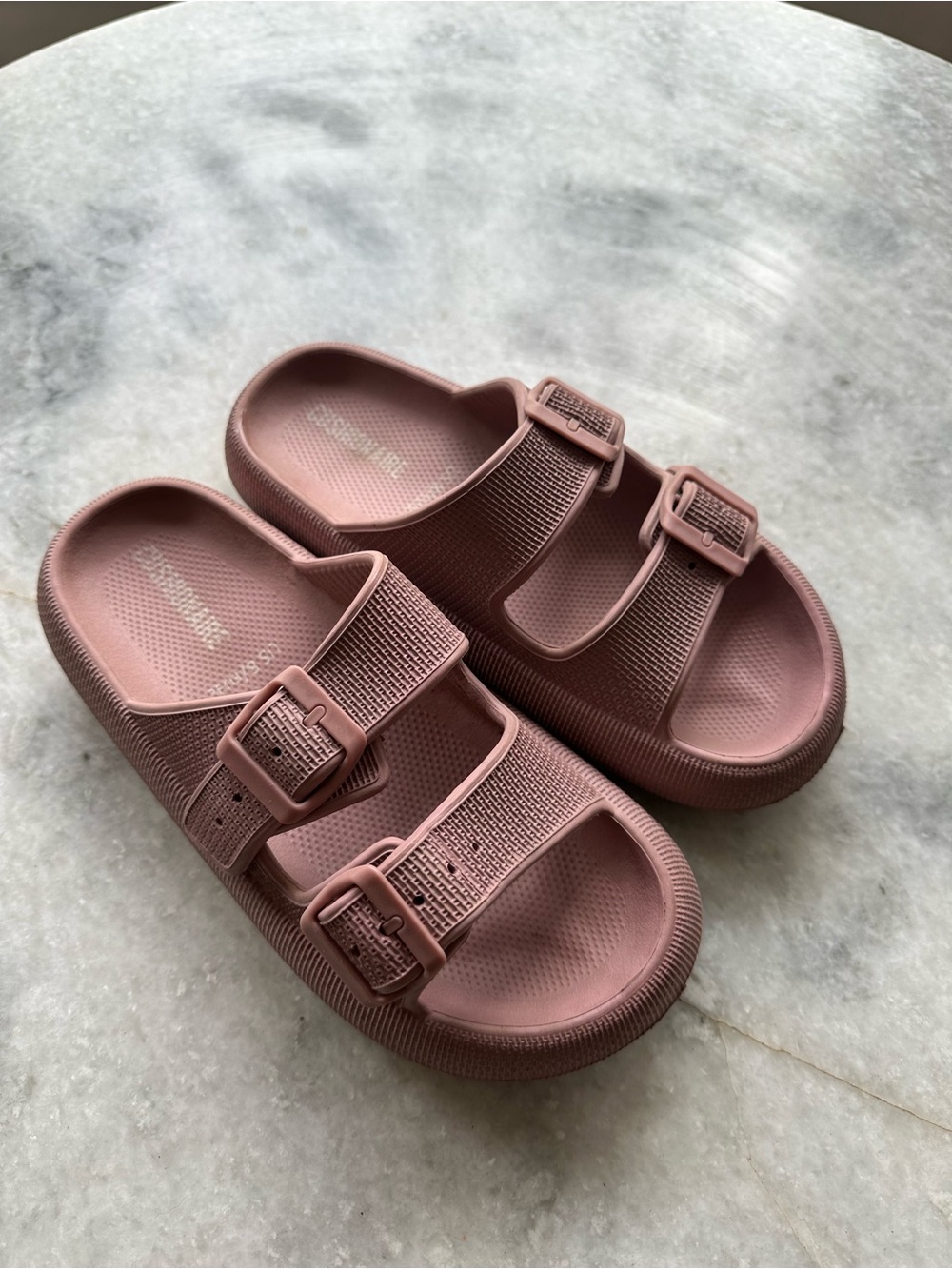 Kids Adjustable Double-Buckle Slide Sandals in Dusty Pink